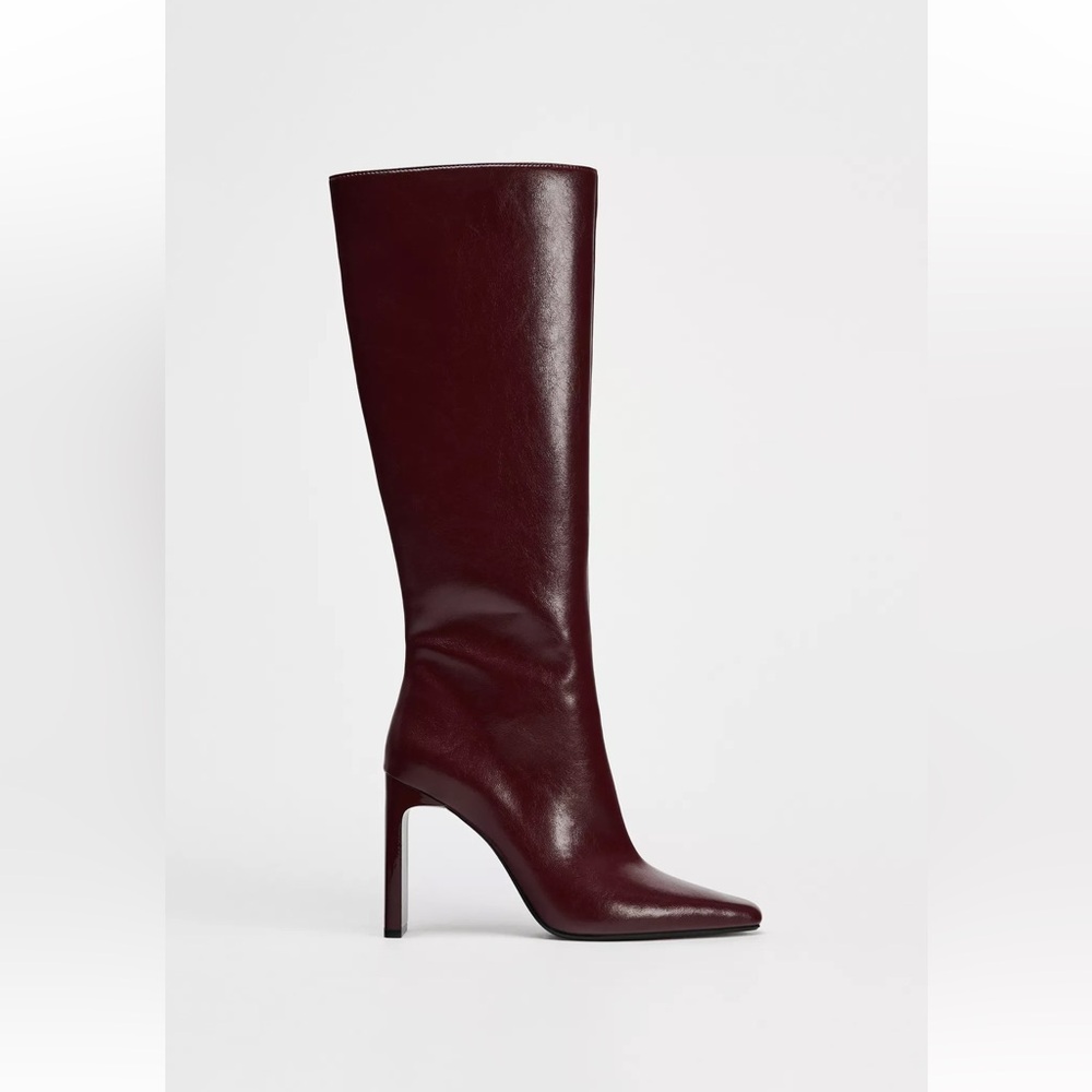 ZARA burgundy Knee-High Leather Boots size 40